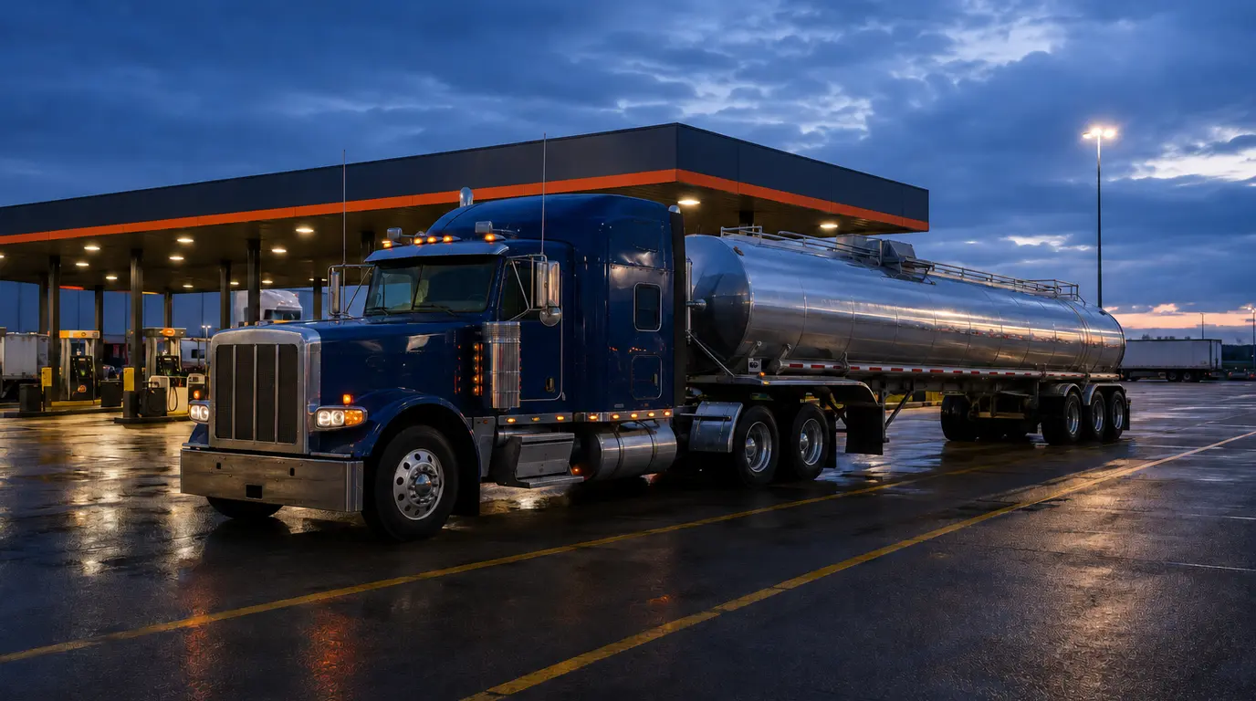 Bulk tanker truck at an industrial loading facility